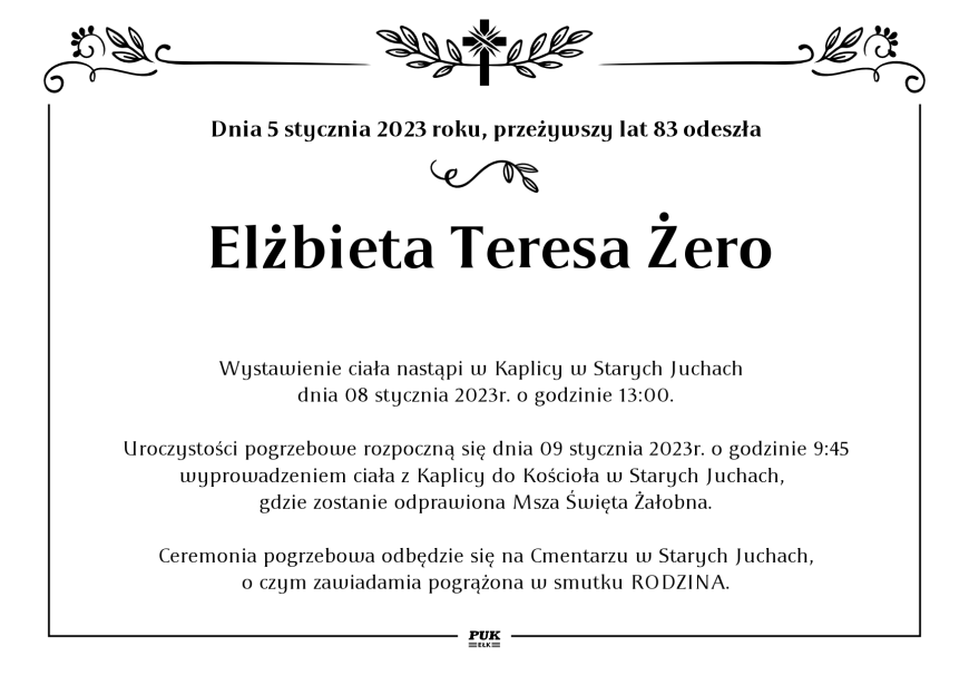 Elżbieta Teresa Żero - nekrolog